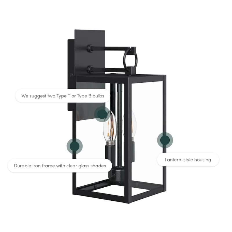 Nathan James Ferris Outdoor Black Wall Sconce Light Fixture with Iron Frame and Glass