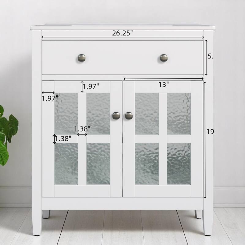 30" Bathroom Vanity with Ceramic Sink, Solid Wood Tapered Legs, Tip-Out Tray & Soft-Close Hinges
