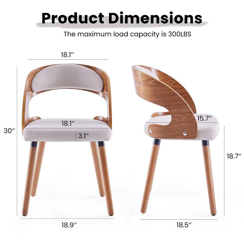 Modern Upholstered Wood Dining Chairs with Curved Backrest (Set of 1)