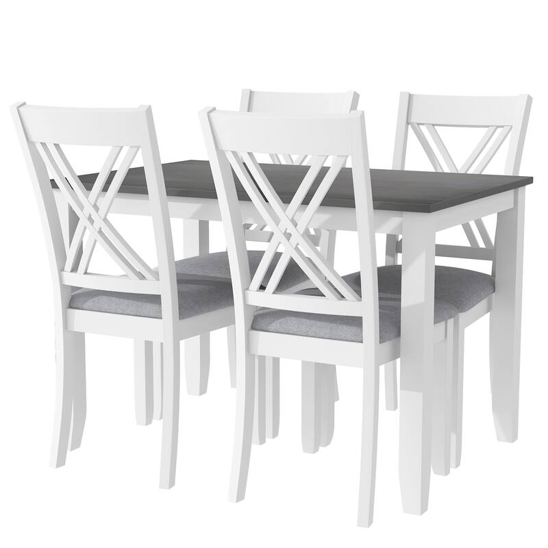 Wood Dining Table Set with 4 X-Back Chairs (Set of 5)