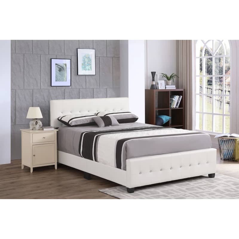Diamond Jewel Tufted Faux Leather Bed - White - Full