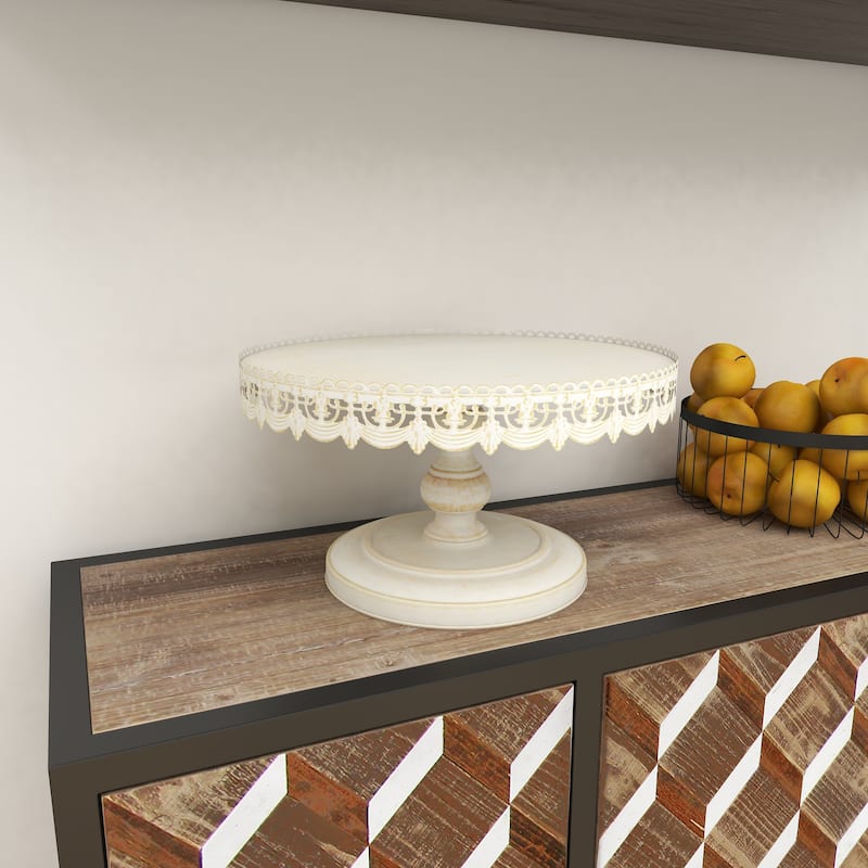 Metal Floral Cake Stand with Lace Inspired Edge - Cream - Roche River Decor