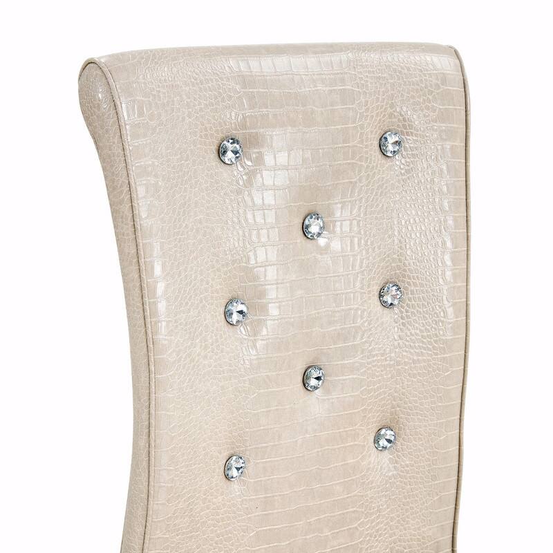 Set of 2 Retro Alligator Skin Upholstered Dining Chairs with Crystal Buckle Design & Faux Leather