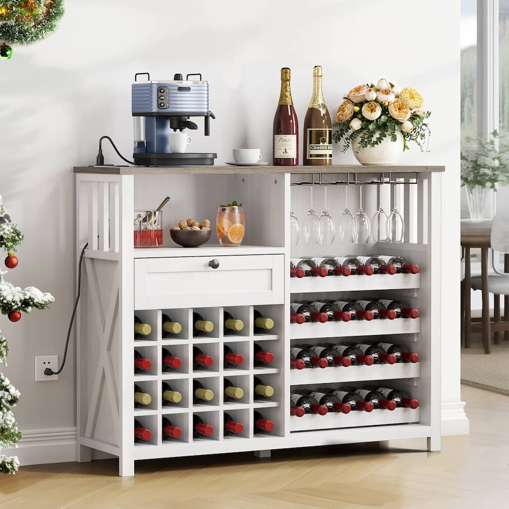 Moasis 47" Wine Bar Cabinet with LED Lights and Power Outlet