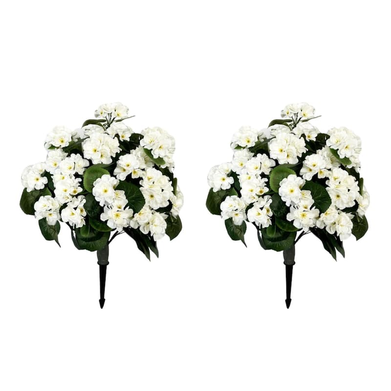 Set Of 2 Artificial Begonias With Ground Spike, 60 Cm Outdoor Decoration Artificial Plant With Flower - White