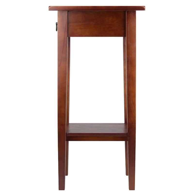 29.5" Warm Antique Walnut Accent Table with Drawer and Shelf