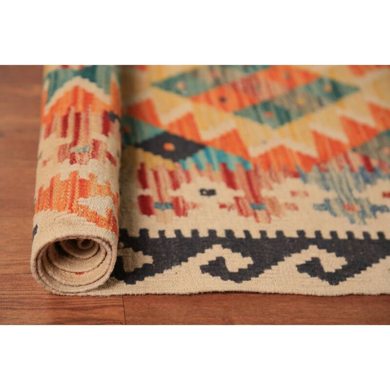 Reversible Kilim Oriental Rug Flatweave Orange Wool Carpet - 10'1"x 12'9"