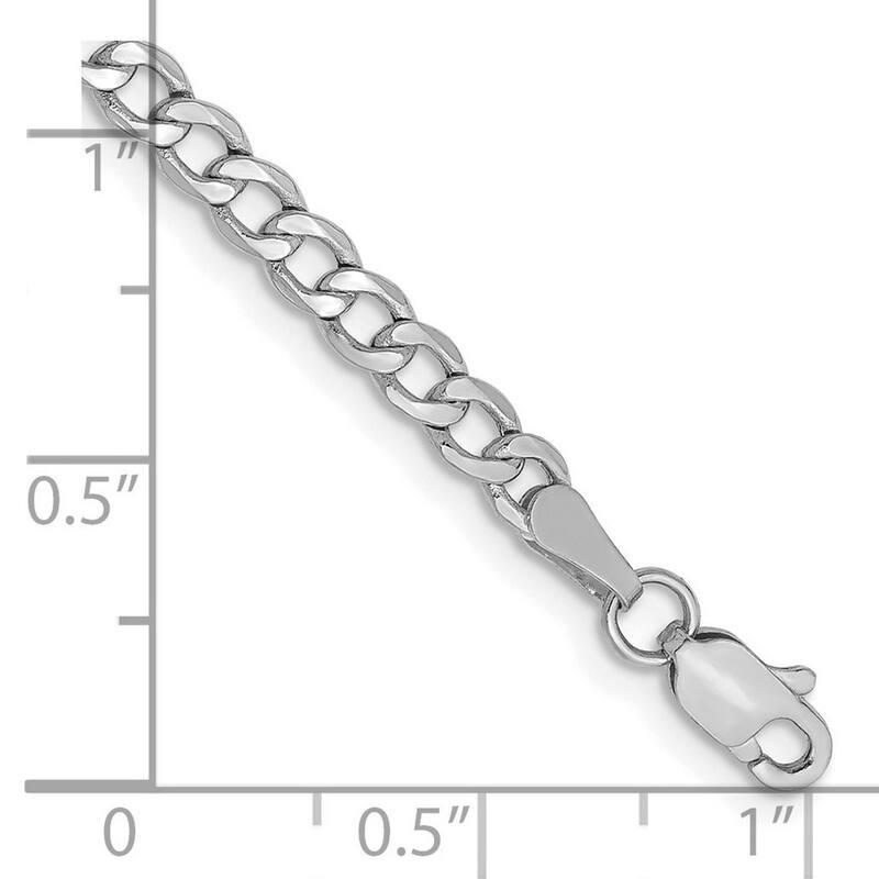 Curata 14k White Gold Hollow Polished Lobster Claw Closure 3.35mm Semi-solid Curb Link Chain Bracelet - 7 Inch