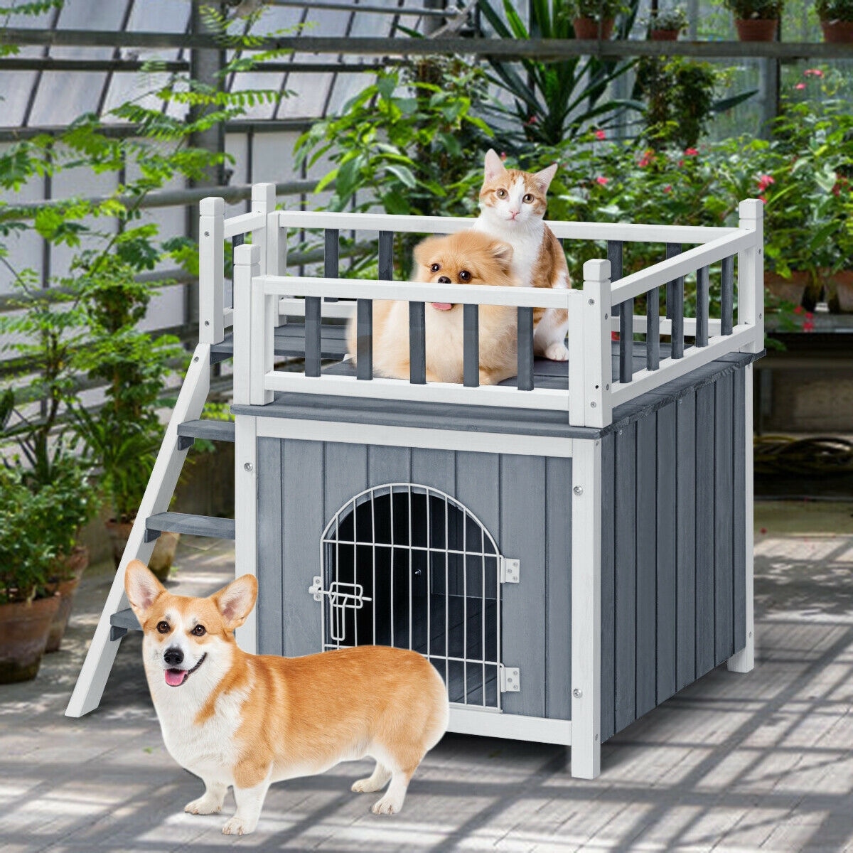 Shop Gymax Wooden Pet House Dog Cat Puppy Room Bed Platform Bed