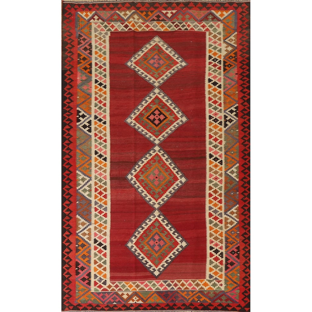 Vegetable Dye Flatweave Kilim Qashqai Persian Vintage Rug - 5'1"x 8'10"