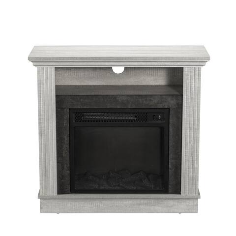 32 in. Freestanding Electric Fireplace in Saw Cut-off White