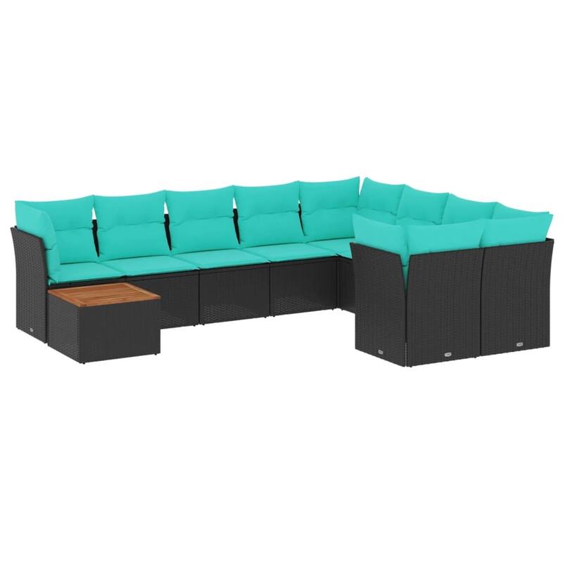 vidaXL Patio Sofa Set with Cushions Outdoor Furniture 10 Piece Poly Rattan - 24.4x 24.4x 27.2