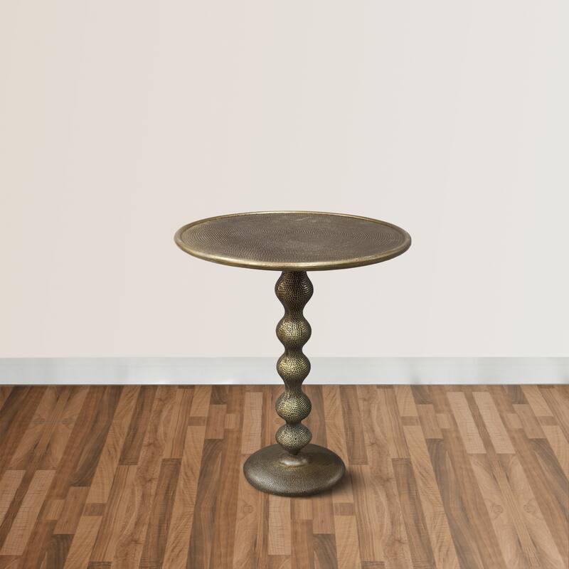 Shae 22 Inch Round Side End Table - Antique Brass Cast Aluminum with Hammered Texture For Small Places