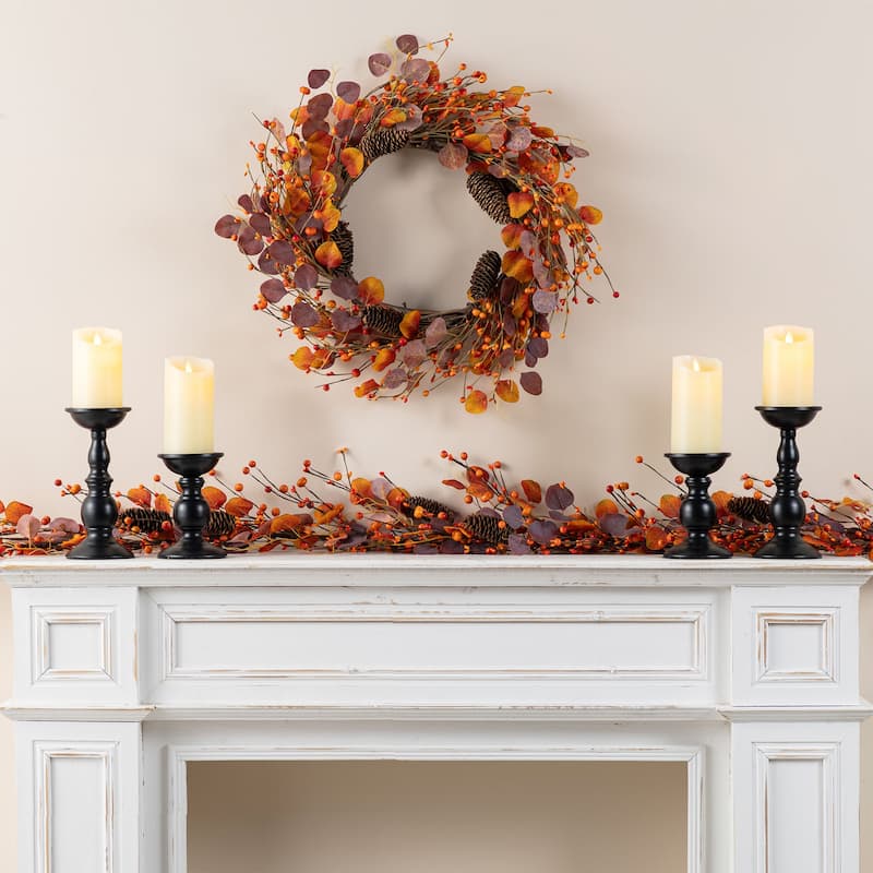 Glitzhome 22"D Fall Eucalyptus Berry Wreath with Hanger Thanksgiving Decor
