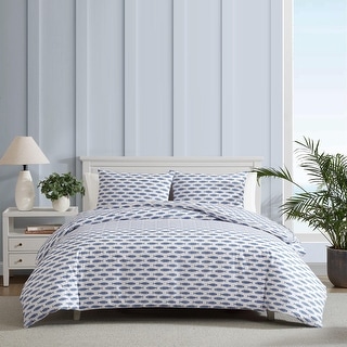 Nautica Woodblock Fish Cotton Reversible Blue Duvet Cover Set