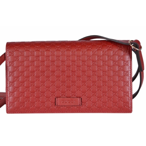 Shop Gucci 466507 Red Leather Micro GG Guccissima Crossbody Wallet Bag Purse - 8&quot; x 4.5&quot; x 1.5 ...