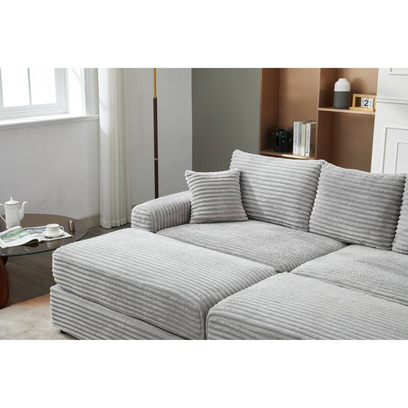 82" Corduroy 2-Piece Sectional Sofa with Slipcovers & 2 Pillows