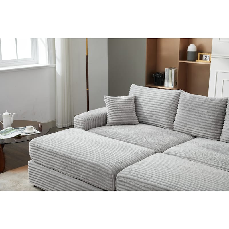 82" Corduroy 2-Piece Sectional Sofa with Stretch Slipcovers and 2 Pillows