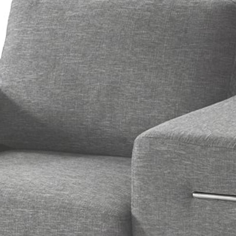 Aria 45 Inch Armchair, European Design, Stainless Steel, Light Gray Fabric