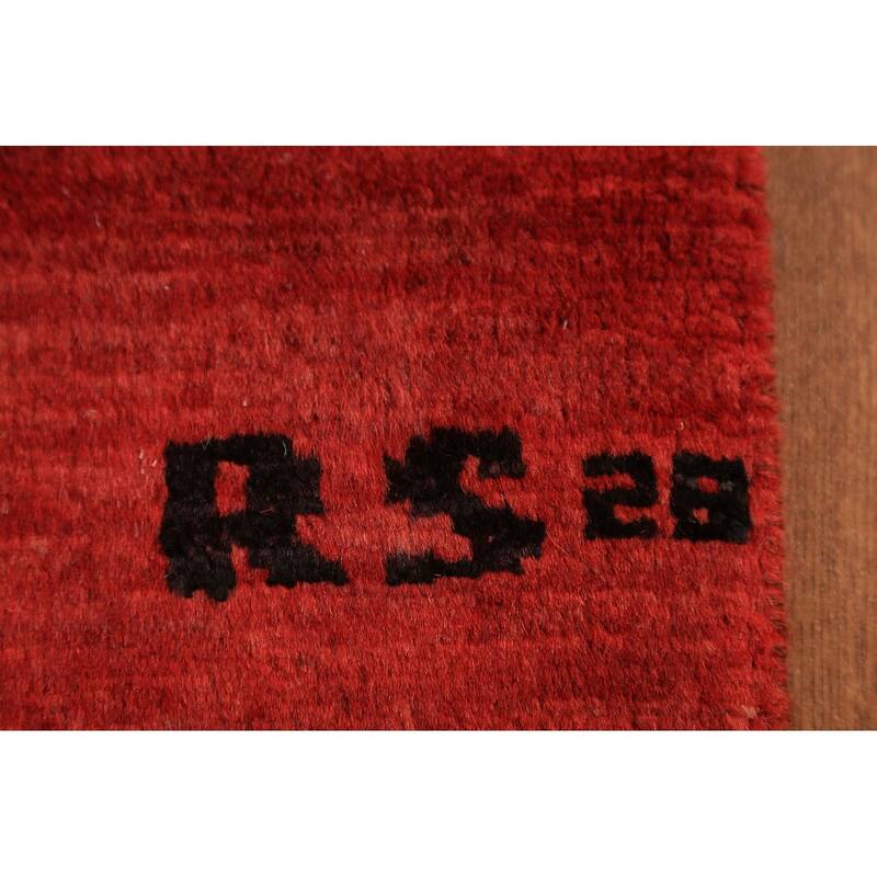Modern Gabbeh Oriental Rug Hand-Knotted Solid Red Wool Carpet - 2'6" x 4'0"
