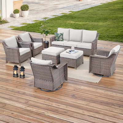 Rattan Patio Sofa Chair Set with Ottomans - Brown