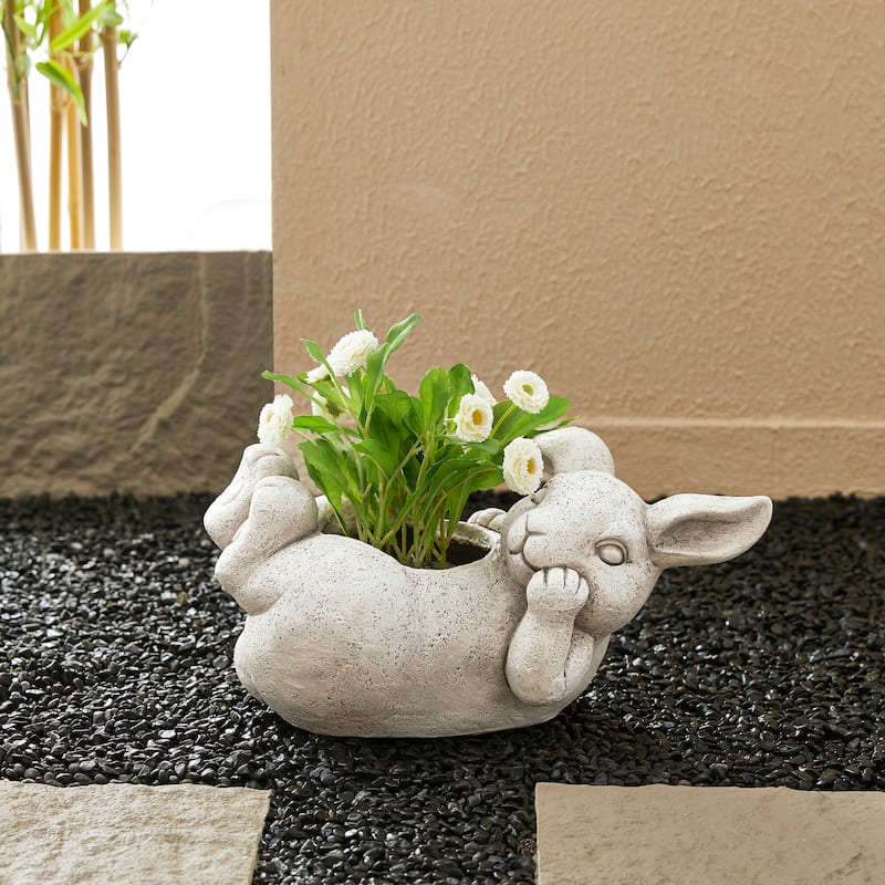Glitzhome 14.25"L MGO Rabbit Shape Statue Planter Pot for Indoor Outdoor