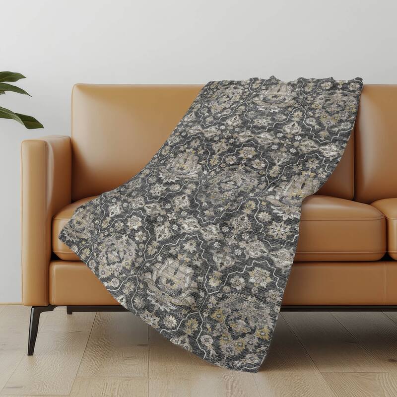 Premium Machine Washable ASB94 Traditional Global Sherpa Throw Blanket - Shadow - 4'2" x 5'10"