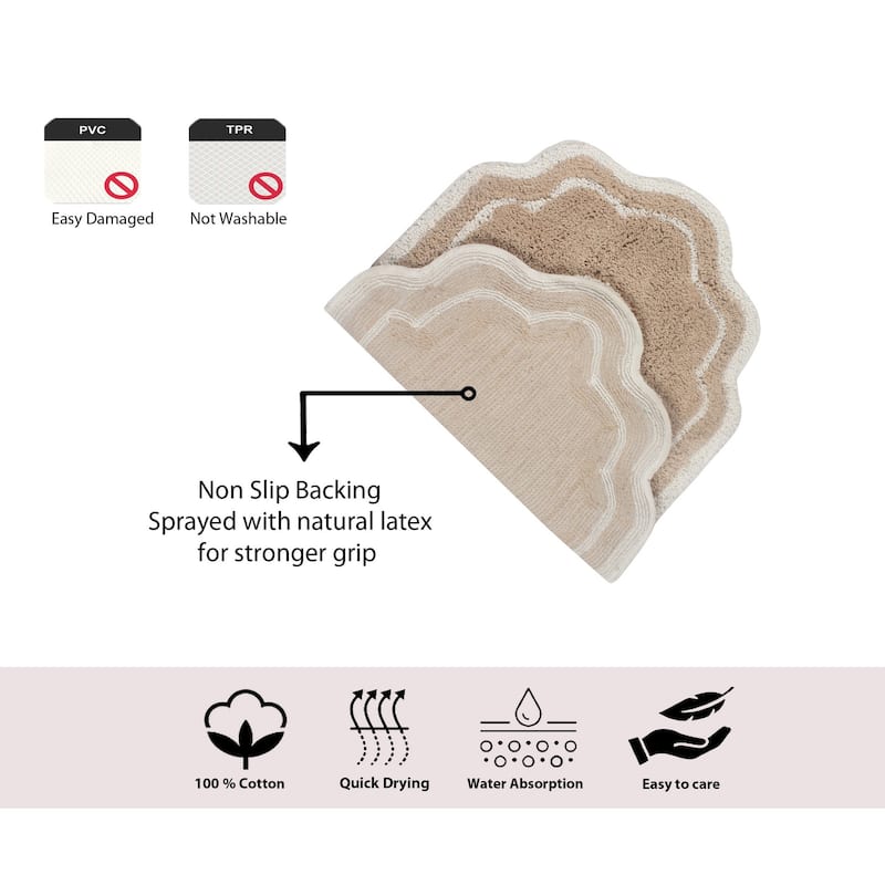 Allure Collection 100% Cotton Non-Slip Bathroom Rug Set, 3 Piece Machine Washable- Bathroom Rug, Bath Rug, U Shaped Contour