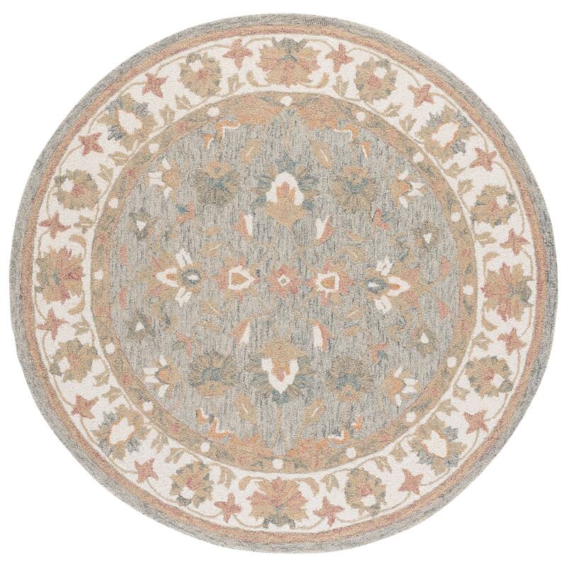 SAFAVIEH Handmade Heritage Sigþridur Traditional Wool Rug - 6' Round - Grey/Ivory
