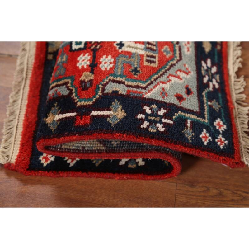 Orange Geometric Kazak Indian Accent Rug Hand-Knotted Wool Carpet - 2'0"x 3'0"