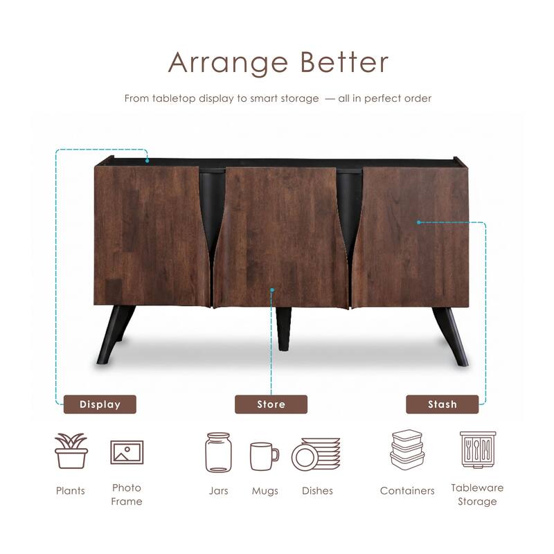 Furniture of America Abigail XI Mid-Century Modern Walnut Solid Wood 62-inch Dining Server with Drawer and Shelves