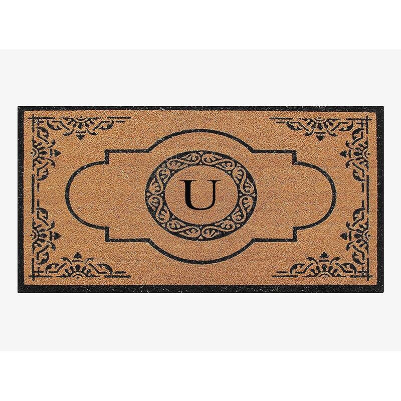 A1HC Natural Coir and PVC backing Hand-crafted Abrilina Monogrammed Double Doormat - 36" X 72" - U