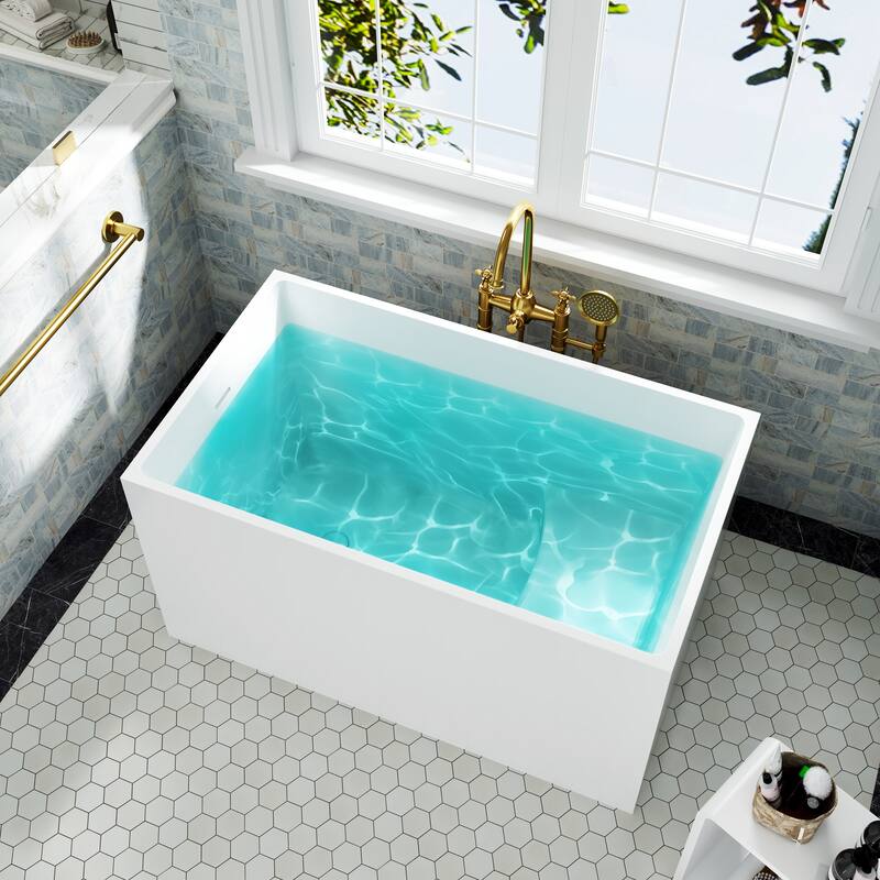 47 in. Freestanding Acrylic Japanese Soaking Bathtub, Modern Compact Design with Included Drainer