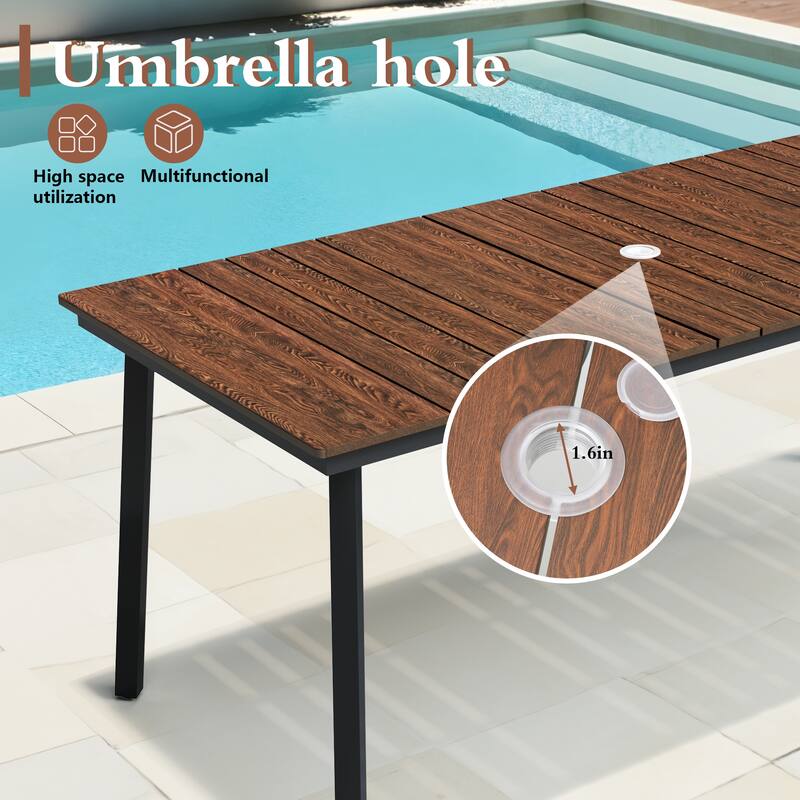 Pellebant Outdoor Patio Rectangle Dining Table with Umbrella Hole