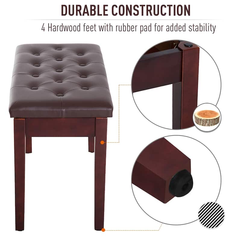 HomCom Faux Leather Padded Double / Duet Piano Bench w/ Music Storage - 13.5*29*19.5