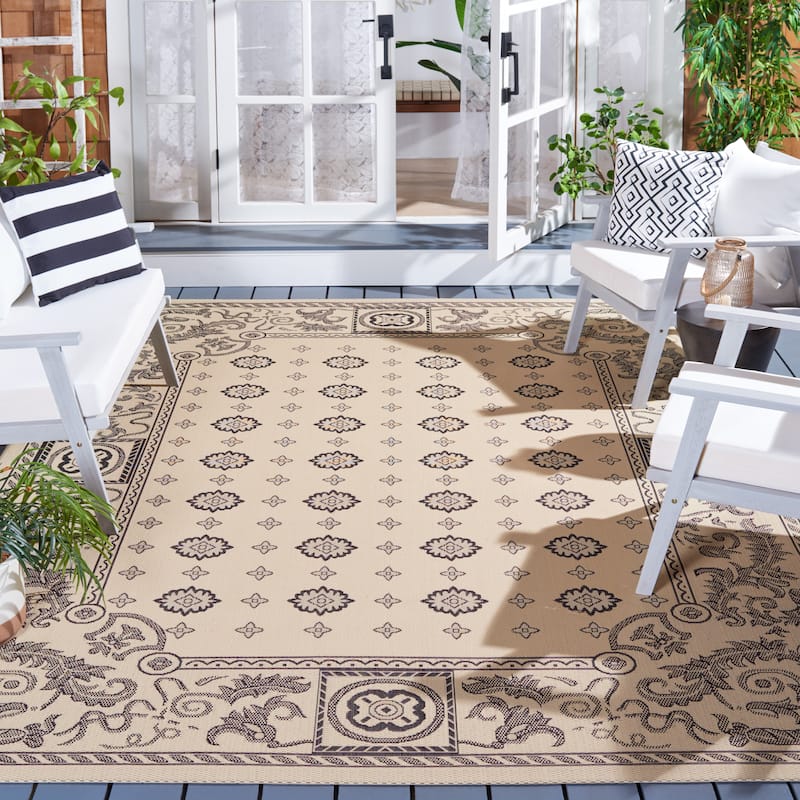 SAFAVIEH Courtyard Steve Indoor/ Outdoor Waterproof Patio Backyard Rug - 8' x 11' - Sand/Black