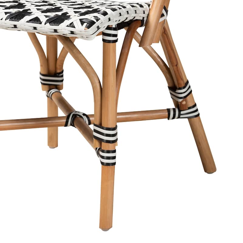 Ambre Modern French Black and White Weaving Natural Rattan 2-Piece Bistro Chair Set