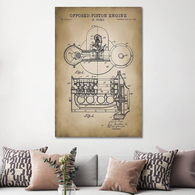 iCanvas "Opposed-Piston Engine" by PatentPrintStore Canvas Print