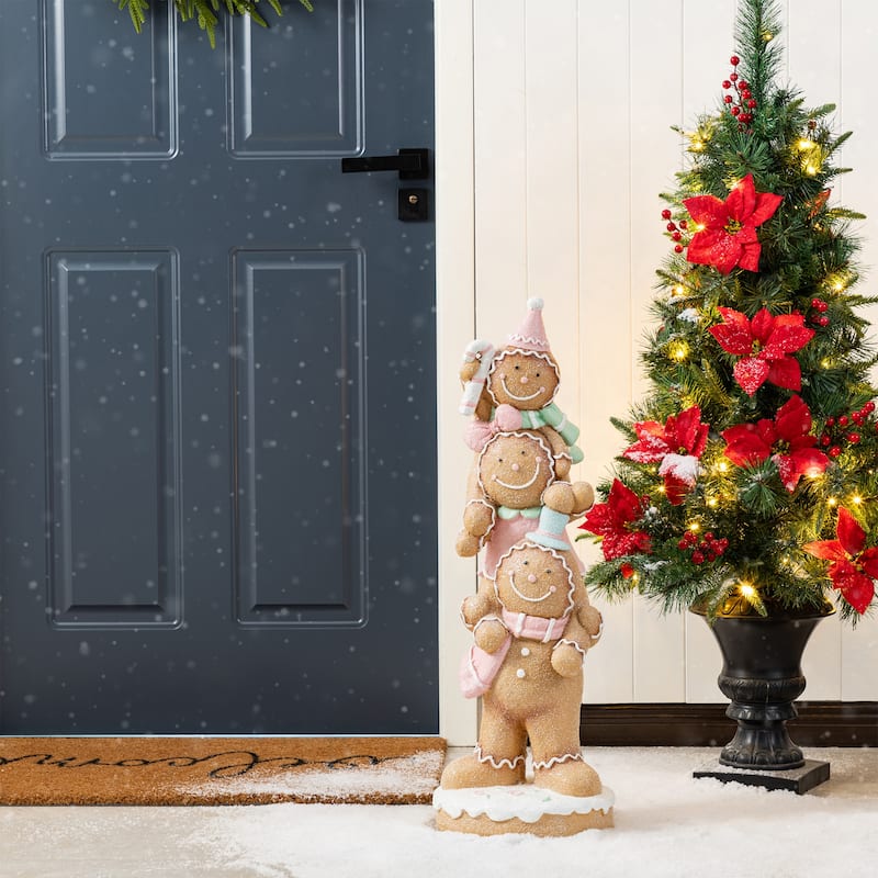 Glitzhome 29"H Christmas Stacked Gingerbread Man Porch Decor - 29"