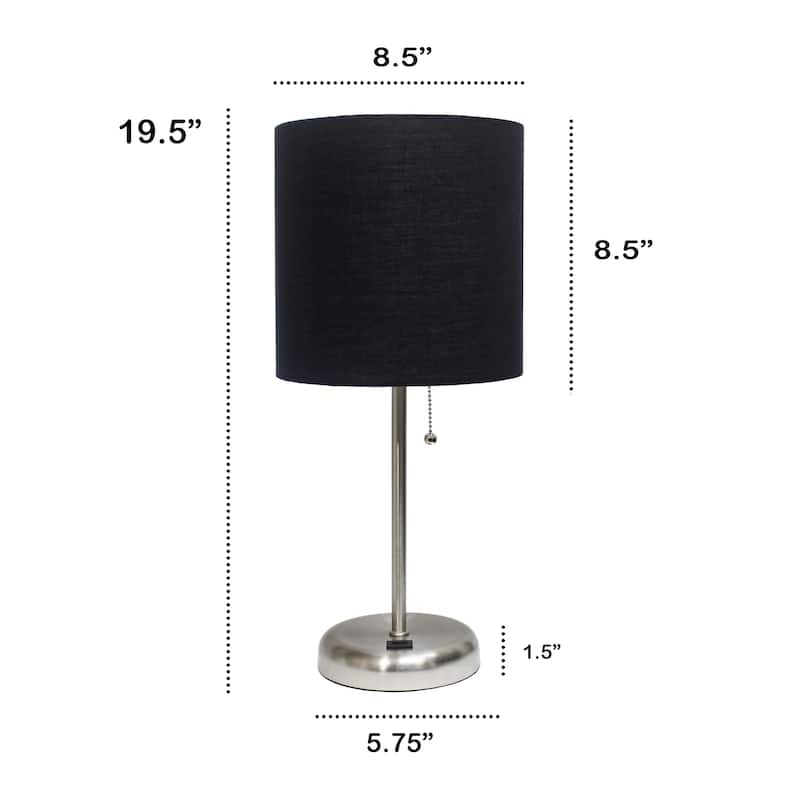 19.5" USB Port Feature Metal Lamp in Steel w Aqua Shade