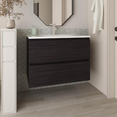 Black Wengue Bathroom Vanity - 2-Drawer, 31.5" Engineered Wood Storage for Small Space