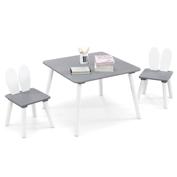 slide 2 of 10, Gymax 3 Pieces Kids Table & Chairs Set Children Wooden Furniture Set Grey