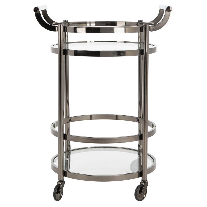 SAFAVIEH Sienna 2 Tier Round Bar Cart-Black Nickel / Glass. - 24" W x 20" D x 34" H - Gun Metal