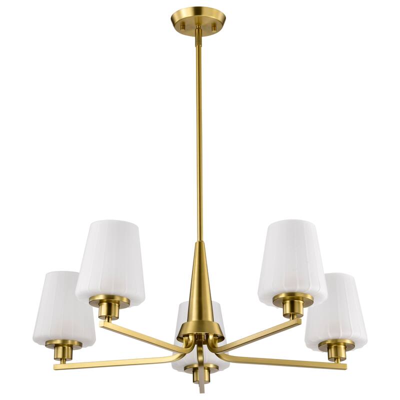 Lune 5 Light Chandelier Vintage Brass Finish Etched White Glass - Vintage Brass - Vintage Brass
