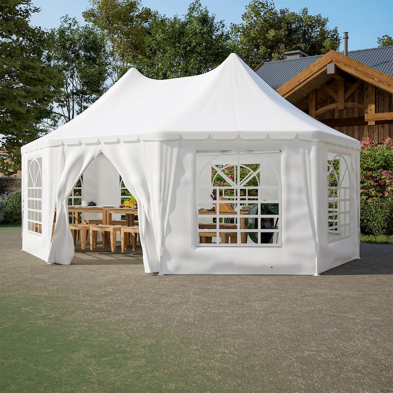 GDFStudio - Nashua Waterproof Event Protection Outdoor Gazebo Pavilion Shelter Tent - White - 20x15FT