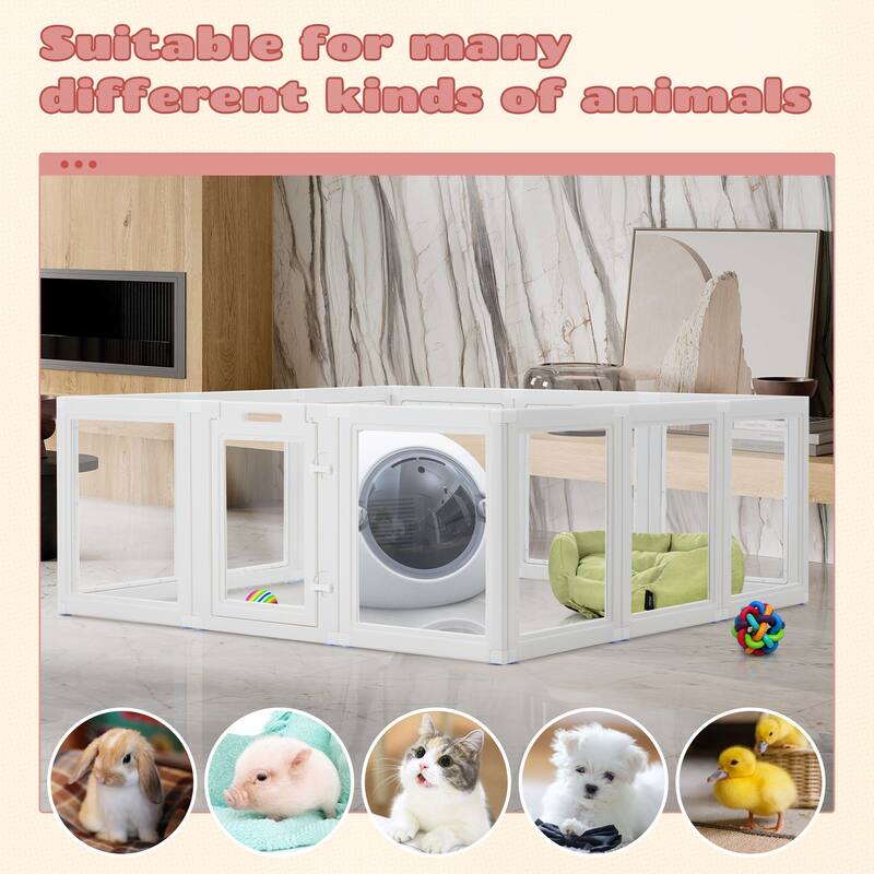 EROMMY 6/ 8/ 12 Panel Clear PET Pet Playpen with Door, Transparent Puppy Playpen for Small Dogs, Cats, Rabbits