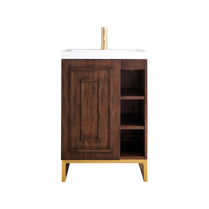 James Martin Vanities Alicante 24" Single Vanity Cabinet, Mid Century Acacia w/ White Glossy Composite Stone Top