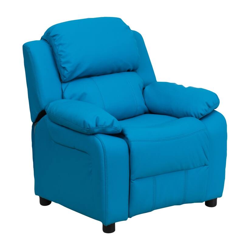 Deluxe Padded Contemporary Kids Recliner with Storage Arms