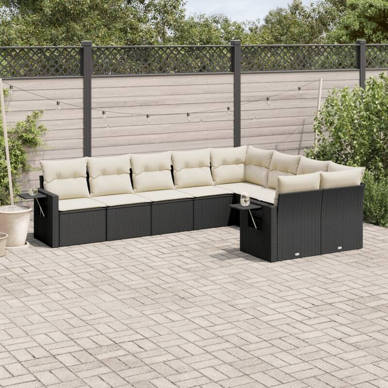 vidaXL Garden Sofa Set Black - Black and cream Large Without table