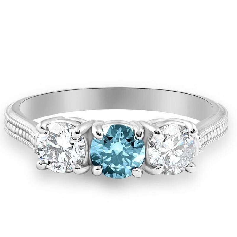 1 1/2Ct Blue Diamond 3-Stone Accent Engagement Ring in Gold Lab Grown